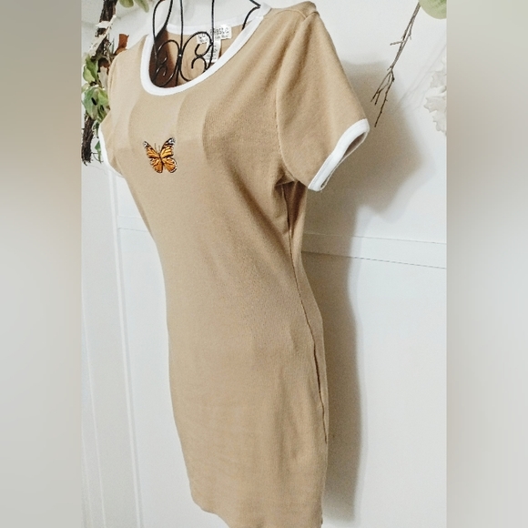 Vintage Y2K ::90s Cut and Paste Baby Tee Ribbed Knit Butterfly Mini Dress Size S - Picture 4 of 7